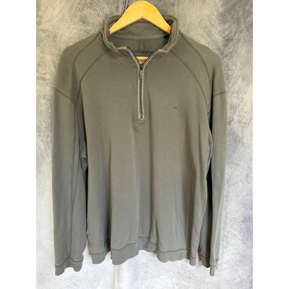Tommy Bahama Mens XL Gray Pima Cotton Quarter Zip Pullover Sweatshirt‎
